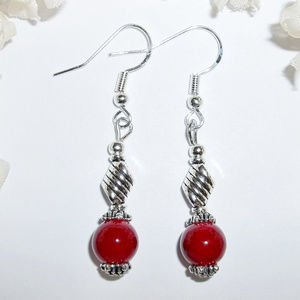 Dark Red & Silver Dangle Earring Set Drop NWT 4096